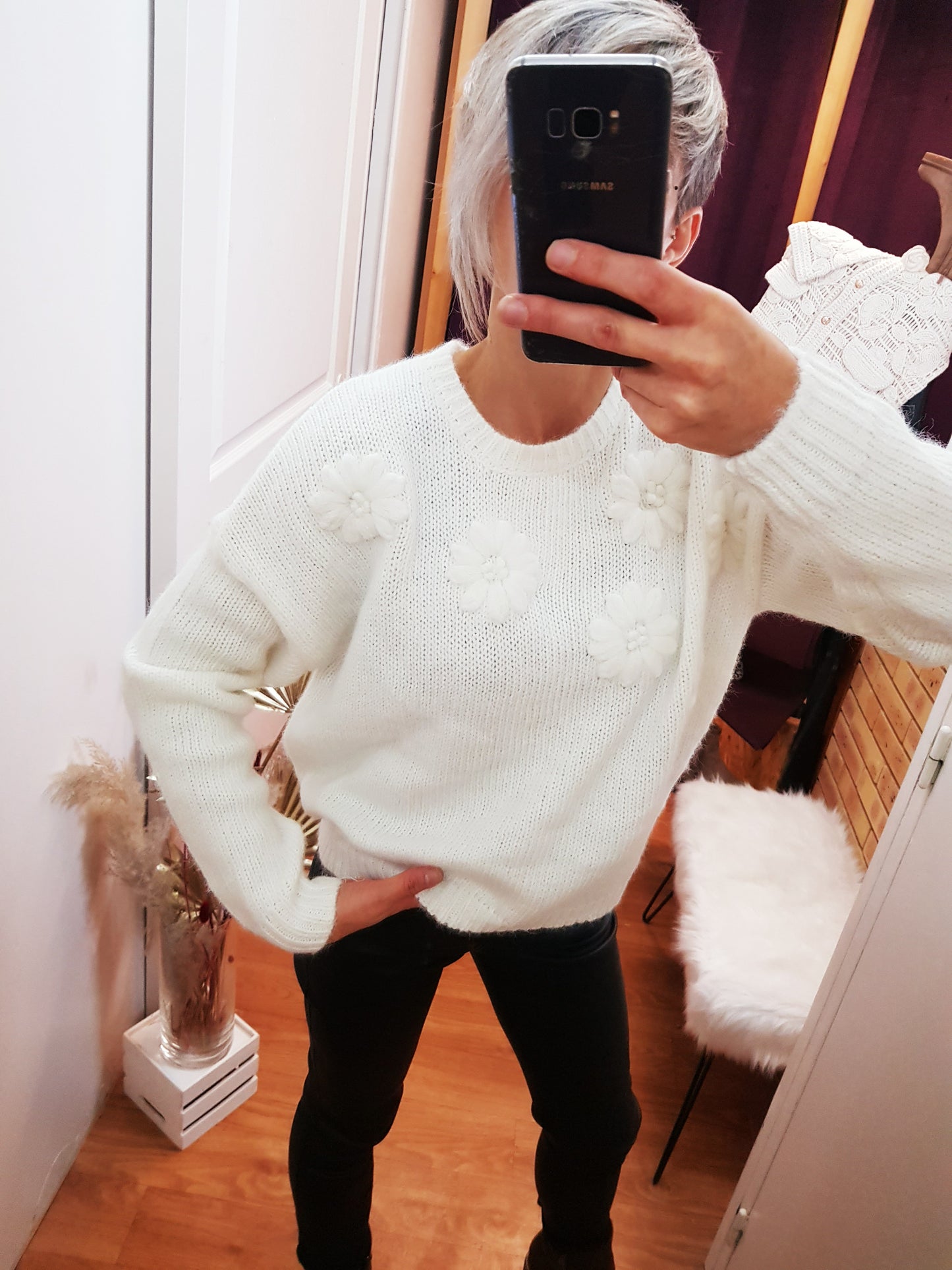 Pull fleurs reliefs Nohana